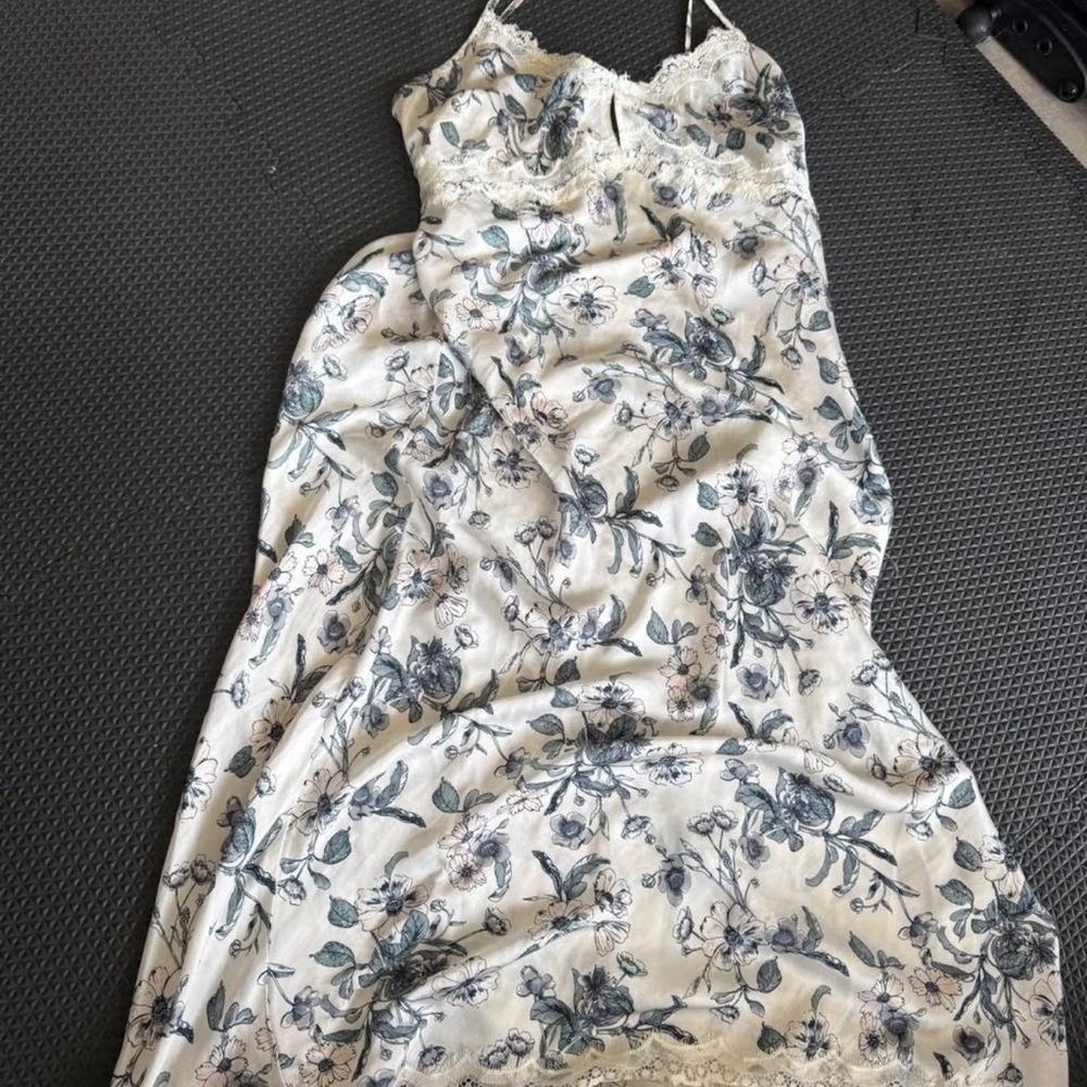 Nordstrom Cream and Gray Floral Maxi Dress